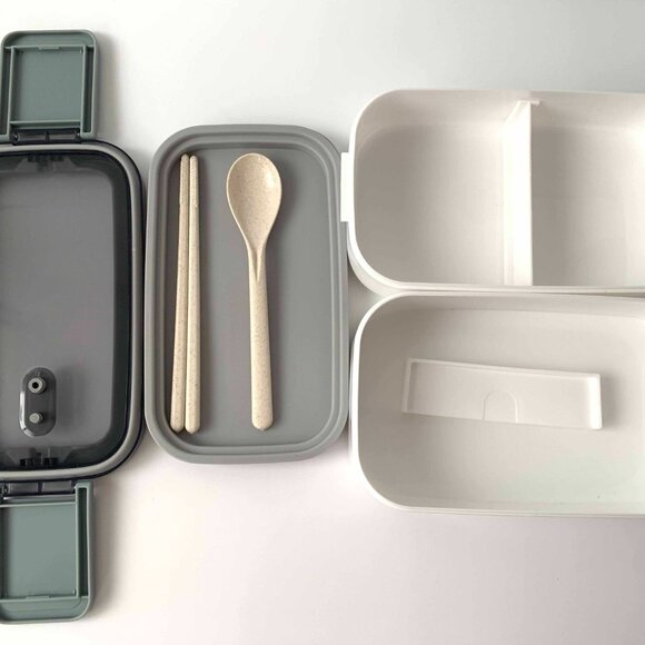 2 Tier Stackable Bento Lunch Box Set Includes Thermos Spoon Fork and Lunch Bag - Picture 7 of 16